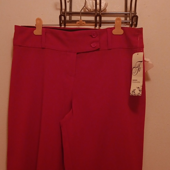 WOMENS RED MID WAIST SLACKS - Picture 3 of 5